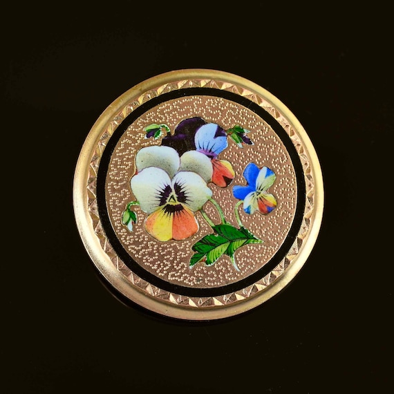 Antique Enamel Pansy Brooch, Chased 10K Gold Pans… - image 2