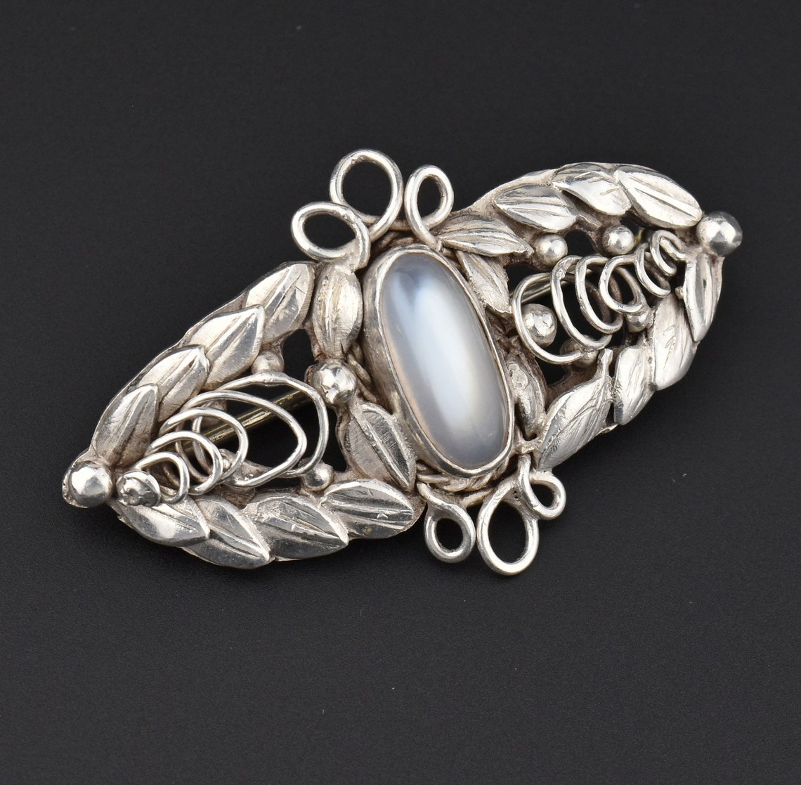 Antique Silver Moonstone Brooch Art Nouveau Natural Gemstone | Etsy