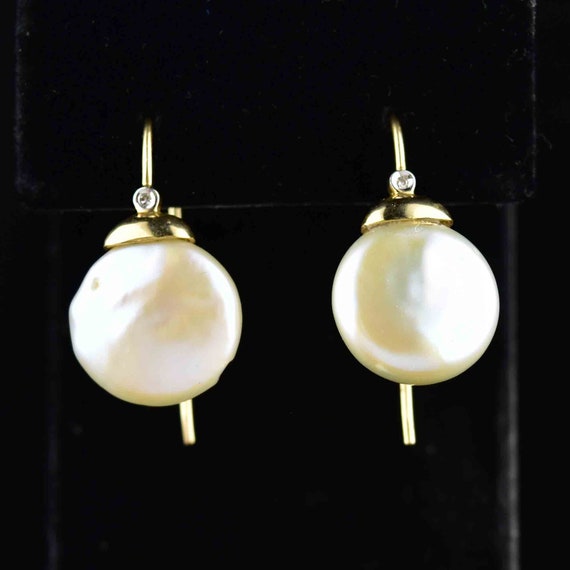 Vintage Diamond Pearl Earrings, 14K Gold Diamond … - image 5