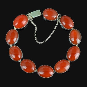Silver Carnelian Bracelet, Arts and Crafts Style Bracelet, Natural Carnelian Cabochon Bracelet, 1900s Fine Vintage Jewelry