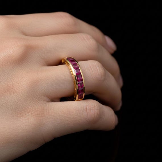 Vintage 18K Yellow Gold Channel Set Ruby Eternity… - image 6