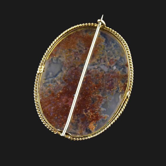 Antique Moss Agate Brooch, 9K Rose Gold Moss Agat… - image 6