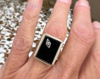 おすすめプライズ｜株式会社タイトー Onyx Diamond Gold 14K Vintage Ring, Yellow Ring, Deco Art アクセサリー