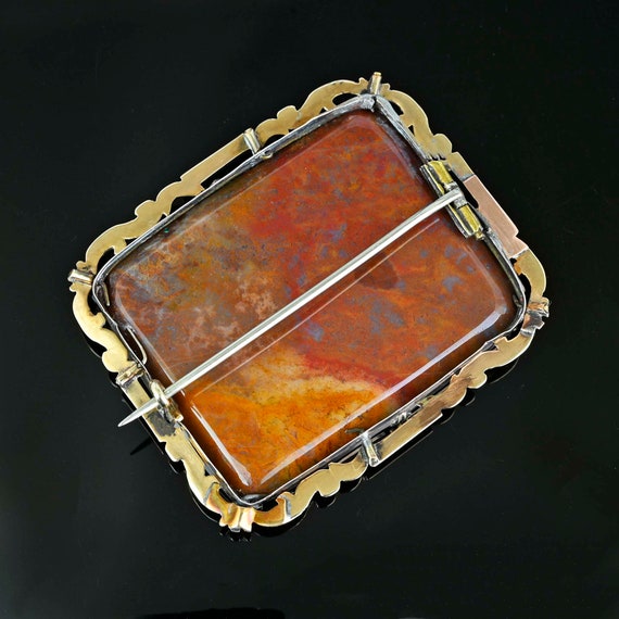 Antique Pietra Dura Scottish Agate Brooch, 10K Go… - image 7