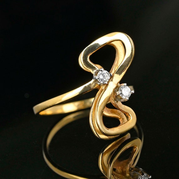 Vintage 14K Gold Double Infinity Diamond Ring, Di… - image 4