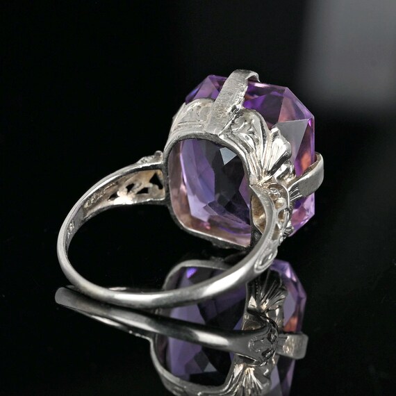 Art Deco Amethyst Ring: 18K White Gold Filigree, … - image 9
