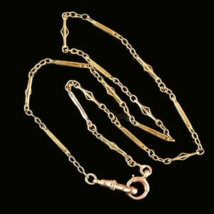 Antique Gold Watch Chain Necklace, Bar Trombone Link 9K Gold Pocket Watch Chain, Antique Victorian Fancy Link Necklace, Victorian Jewelry