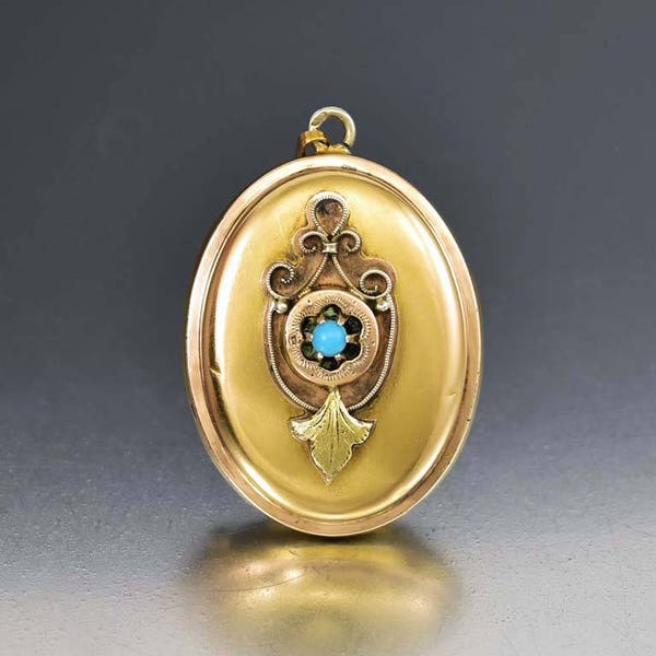 Türkis Gelb & Rose Gold Medaillon | Antike viktorianische Gold Medaillon | Dick Memorial Andenken Fotografie antiken Medaillon aus den 1800er Jahren Schmuck