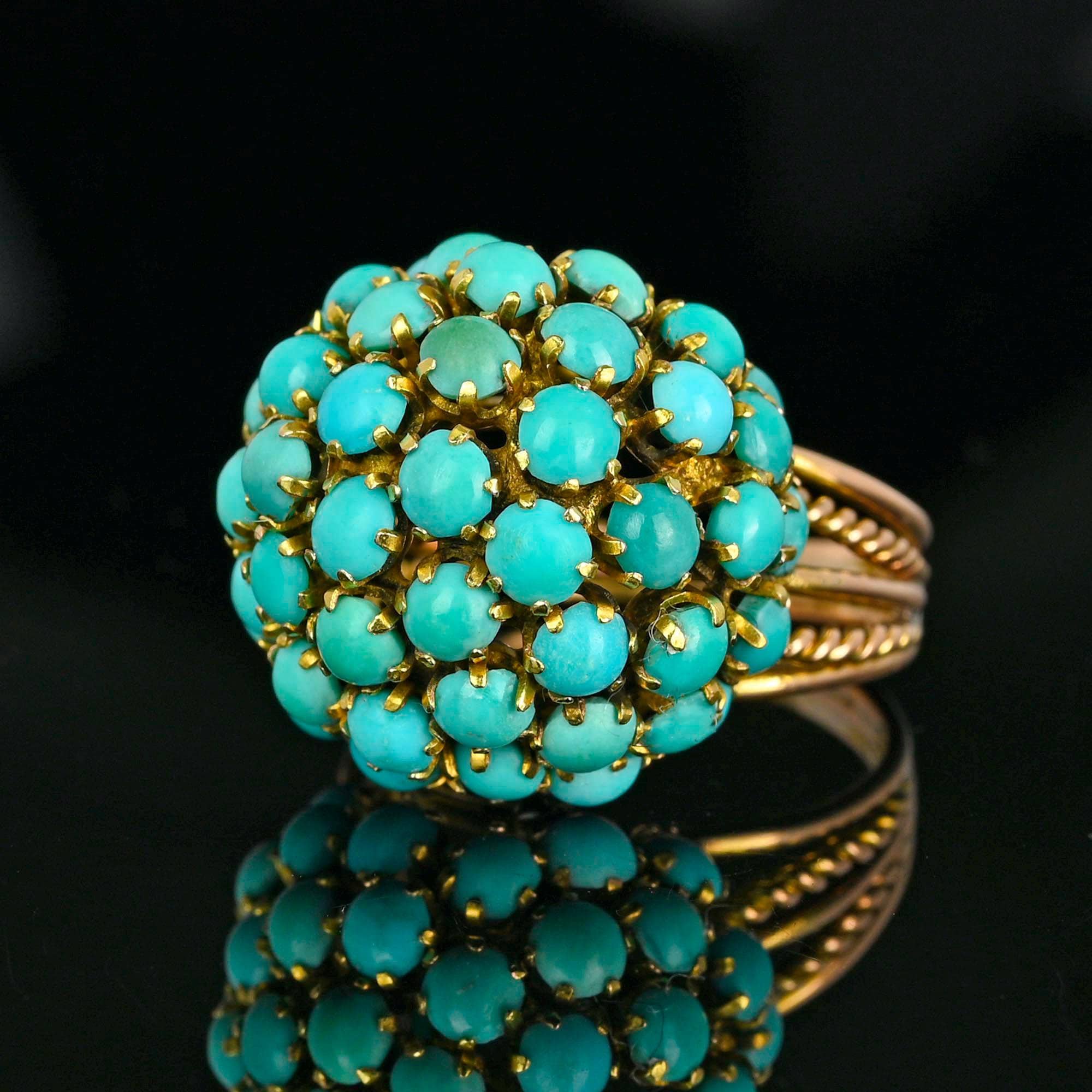 Vintage Persian Turquoise Ring, 14K Gold Turquoise Dome Bombe Ring