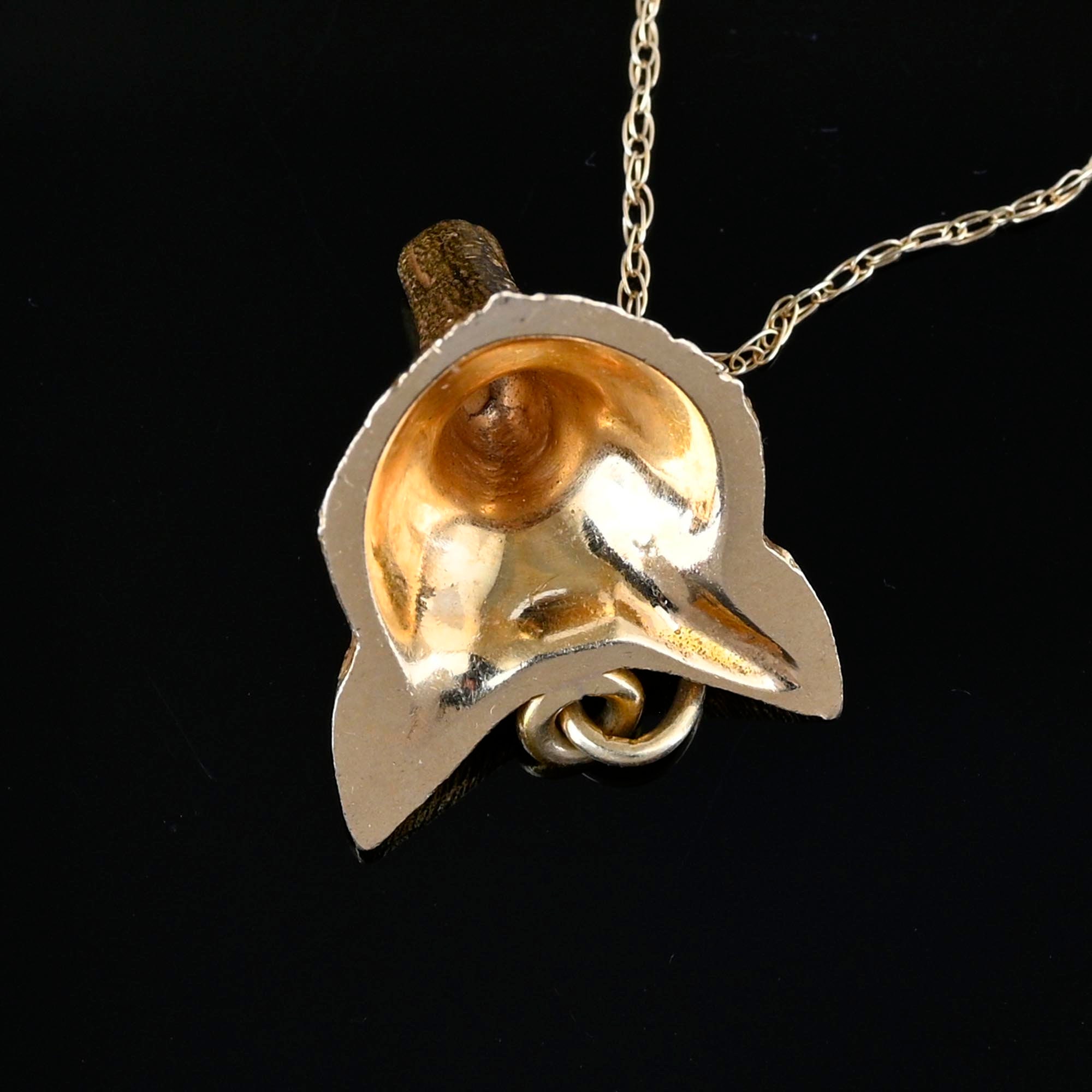 Antique 14K Gold Eyed Fox Pendant Necklace, Solid Gold