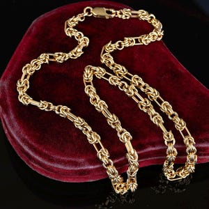 Gold Love Knot Chain Necklace, 9K Gold Victorian Style 18 Inch Fancy Link Chain, Fetter and Knot Necklace, Vintage Jewelry 23.9 Grams