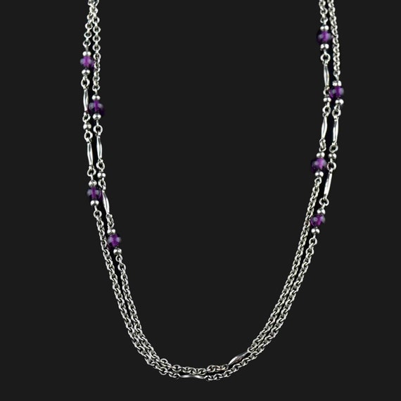 Vintage Garnet Muff Guard Chain Necklace, Silver … - image 2