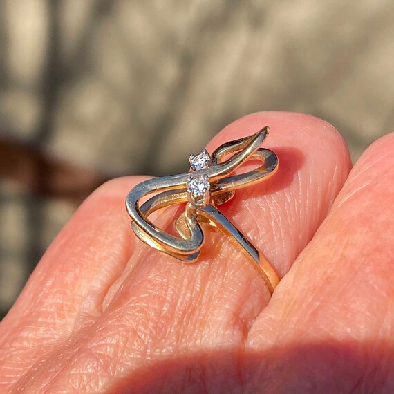 Vintage 14K Gold Double Infinity Diamond Ring, Di… - image 5