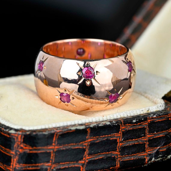 Wide Star Ruby Ring Band, 14K Rose Gold Full Eter… - image 4