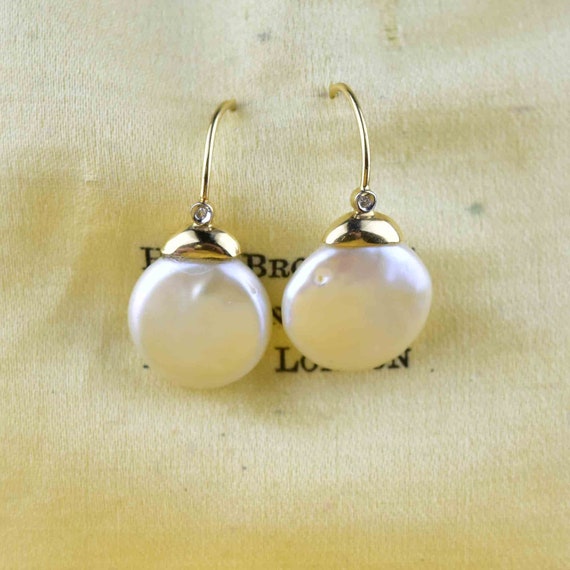 Vintage Diamond Pearl Earrings, 14K Gold Diamond … - image 6