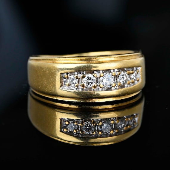 Heavy 14K Gold Diamond Ring Band, Five Stone Diam… - image 4