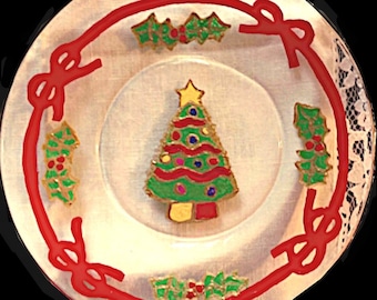 Christmas Dessert Plate: Tree or Santa Sleigh Design (10.5 in)