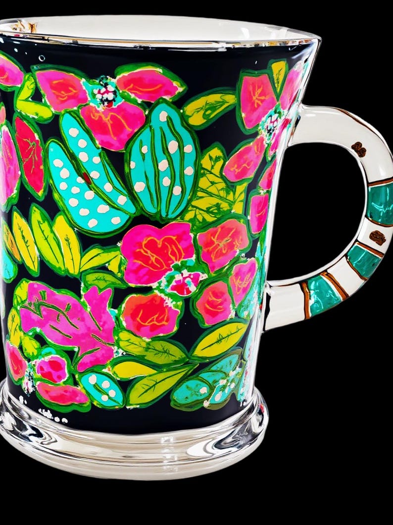 Personalized Large Ice Coffee Glass Mugs - Hand Painted Lilly Pulitzer Inspired Custom Cups image 2