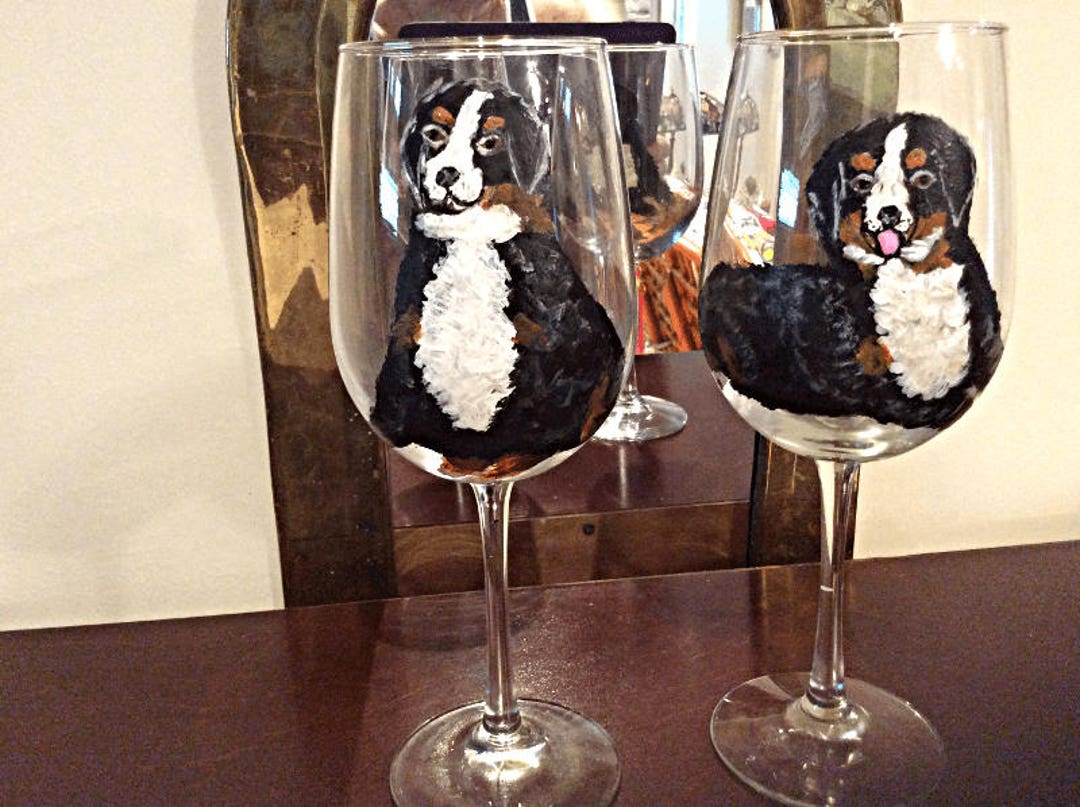 Wine Glasses With Pet's Portrait,custom Hand Painted Dog Wine Glass ...