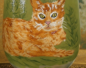 Personalized Cat Portrait Wine Glass - Custom Pet Lover Gift for Her - Hand-Painted Stemware