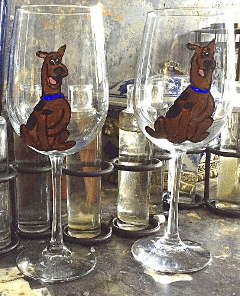 Scooby,scooby doo,wine glasses,custom,disney,hand painted,shot glasses,barware,disney characters,painted glasses,cartoon characters image 1