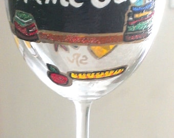 Personalized Teacher Wine Glass, Hand Painted Time Out Gift
