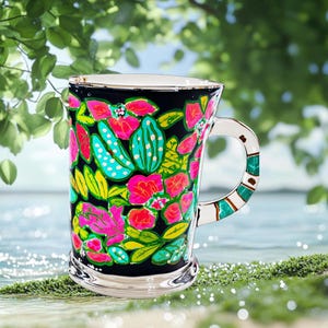 Personalized Large Ice Coffee Glass Mugs - Hand Painted Lilly Pulitzer Inspired Custom Cups image 1