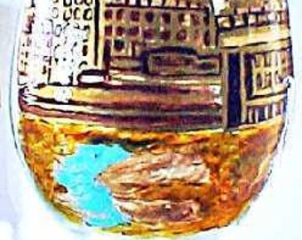 Hand Painted French Wine Glass, Saint Malo, Le Mont St. Michael