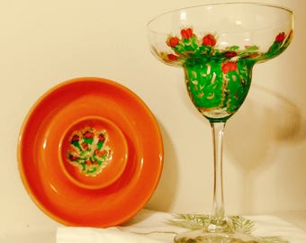 Hand Painted Margarita Glasses, Mexican Fiesta Cactus Design