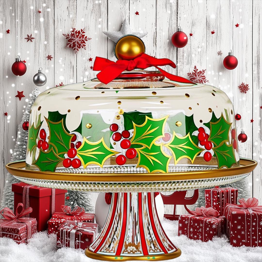 Festive Christmas Cake Stands Dessert Plates: Holiday Serving Pedestal  With Dome for Seasonal Treats UK
