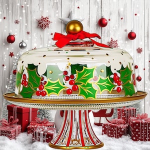 Festive Christmas Cake Stands & Dessert Plates: Holiday Serving Pedestal with Dome for Seasonal Treats