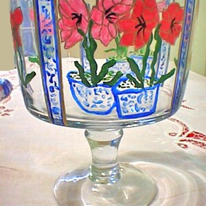 Trifle bowl,serving bowls,dessert bowls,Christmas,Amaryllis,hand painted,Christmas dinnerware,glassware