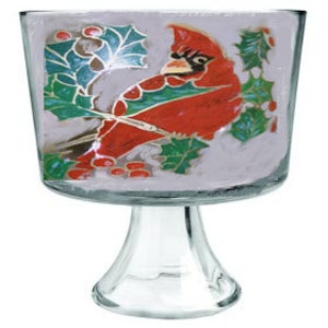 Trifle bowl,serving bowls,dessert bowls,Christmas,Red Bird,hand painted,Christmas dinnerware,glassware