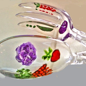 serving spoons -salad tongs hand painted with vegetables, kitchen tongs, kitchen utencils made of acrylic
