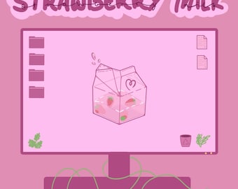 ストロベリーミルクの壁紙 かわいいピンクセットアイコンデスクトップオーガナイザー