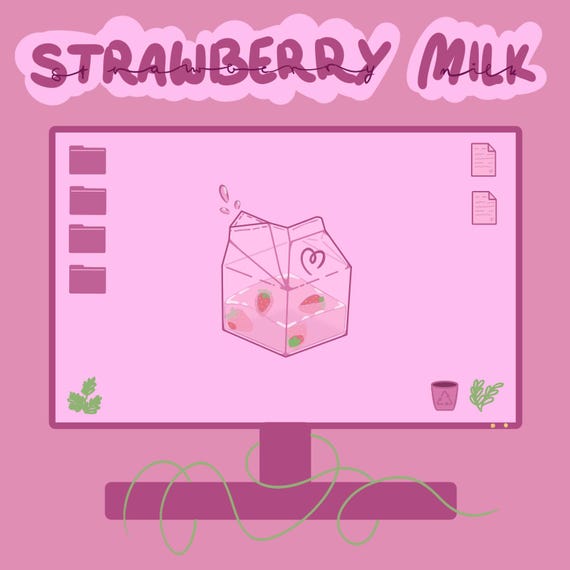 Strawberry Milk Wallpaper Cute Kawaii Pink Set Icon Desktop