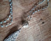 Beaded tassel necklace. Boho necklace. Rustic jewelry.