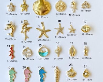 Add On Charm, Sea Creatures Gold Charm, Gold Pendant, Gold Charms For Necklace, Jewelry Components for DIY Bracelet Earrings Making Supply