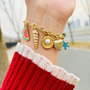 Gold Multi Custom Charm Bracelet, Build Your Own Vintage Chunky Charm Bracelets, Pick Your Charms, Mother’s Day gift, Birthday Gift For Her
