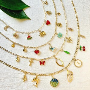 Custom Gold Multi Charm Necklace for Women, Build Your Own Vintage Chunky Charm Necklace, Personalized Birthday Gift For Her, Christmas Gift
