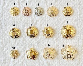 Gold Bead Caps Flower Filigree Metal Spacer Caps, Jewelry Findings Bulk Bead Caps for DIY Bracelet Necklace Jewelry Making Supplies