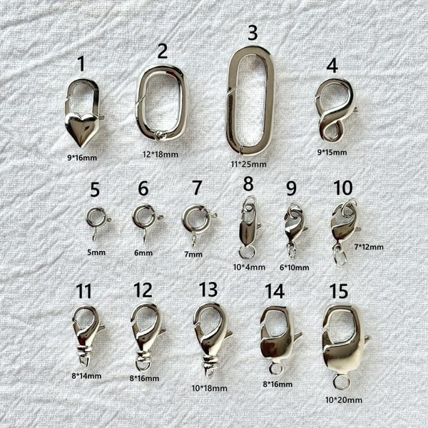 Zilverkleurige sieradensluitingen set, geplatineerde kreeft, veerring, paperclip, hart en S-haaksluiting voor ketting, armband doe-het-zelf