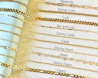 14K Gold Plated Chain Necklace/Cable Chain/Paperclip Chain/Twist Chain/Figaro Chain/Curb Chain /Rope Chaine, kids Gift For Her & Women