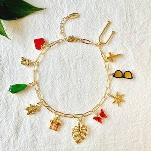 Custom Gold Multi Charm Bracelet for Women, Build Your Own Vintage Chunky Charm Bracelet, Personalized Birthday Gift For Her, Christmas Gift