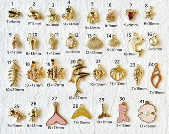 Add On Charm, Gold Charm, Sea Creatures Gold Pendant, Gold Charms For Necklace, Jewelry Components for DIY Bracelet Earrings Making Supply