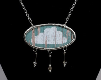 Double Sided Rain Cloud Necklace Soldered Pendant - Free Shipping US -