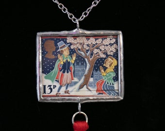 The Glastonbury Thorn Christmas Royal Mail Postage Stamp Necklace Soldered Pendant - Free Shipping in US -