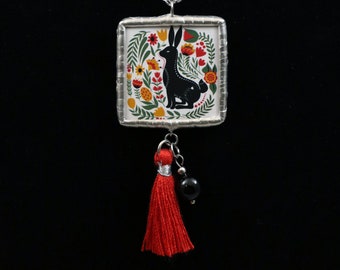 Free Shipping in US Folk Reindeer and Flowers Tassel Necklace Round Soldered Pendant
