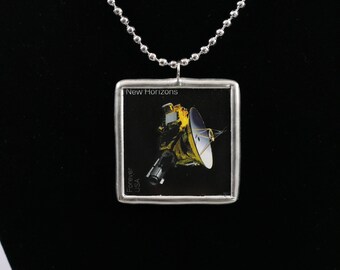 New Horizons Satellite Postage Stamp Necklace Space Soldered Pendant - Free Shipping in US -