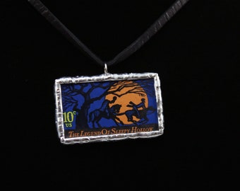 The Legend of Sleepy Hollow Postage Stamp Necklace Soldered Pendant - Free Shipping in US -